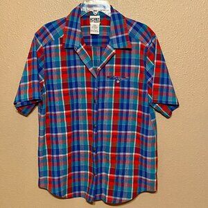 Koret City Blues multi colored plaid short sleeved button down shirt size Lg
